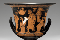 Гея передаёт новорождённого Эрихтония Афине в присутствии Гефеста и других богов. Аттический краснофигурный стамнос (470–460 гг. до н.э.)