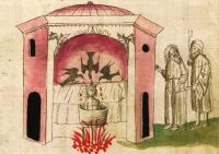 Вороны выклевывают мозг распутной королеве, погруженной в кипящую смолу. «Рассказ о путешествии Людовика из Осера в чистилище св. Патрика», рукопись XV в.