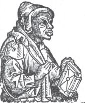 Маркион и его книга. Рисунок из Нюрнбергской хроники (1493 г.)