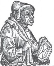 Маркион и его книга. Рисунок из Нюрнбергской хроники (1493 г.)